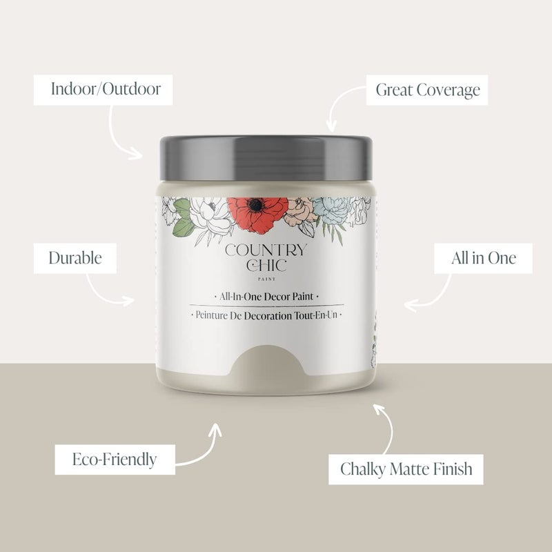 Country Chic Paint Country Chic All-in-One Chalk Paint for Furniture, Cabinets, Home Decor, Eco-Friendly, Matte Finish, Built-In Primer & Top Coat for Wood, Metal - Sunday Tea (Warm Grey) - Pint 16 oz (475 ml) - Image 2